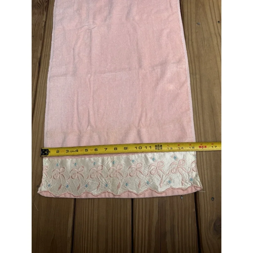 VTG 90s Peach Bow Ribbon Embroidery Satin Hand Towel Wash Cloth Cottag